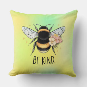 Be Kind Floral Cute Bee Inspirational Design Cushion