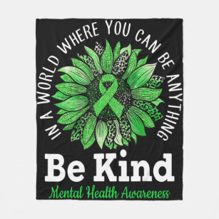 Be Kind Green Ribbon Sunflower Mental Health Aware Fleece Blanket