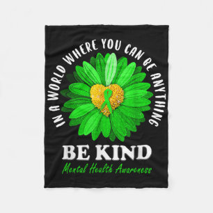 Be Kind Green Ribbon Sunflower Mental Health Aware Fleece Blanket