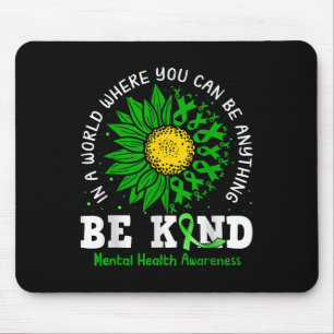 Be Kind Green Ribbon Sunflower Mental Health Aware Mouse Pad