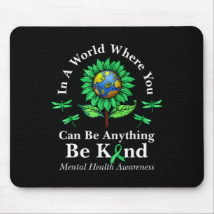 Be Kind Green Ribbon Sunflower Mental Health Aware Mouse Pad