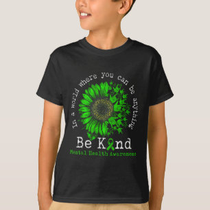 Be Kind Green Ribbon Sunflower Mental Health Aware T-Shirt