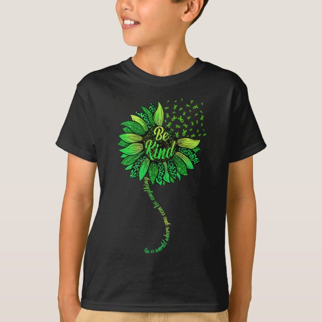 Be Kind Green Ribbon Sunflower Mental Health Aware T-Shirt (Front)