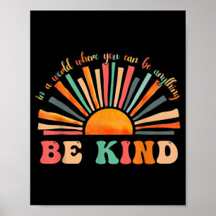 Be Kind Groovy Vintage Sunset Flower Mental Health Poster