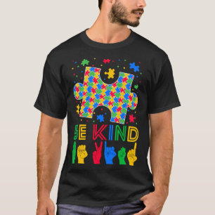 Be Kind Hand Sign Language ASL Puzzle Autism Aware T-Shirt