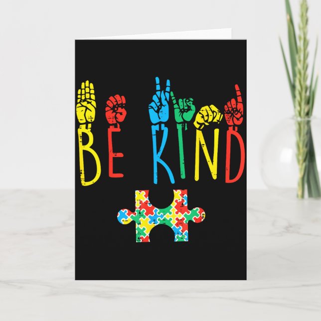 Be Kind Hand Sign Language Puzzle Autism Awareness Card (Front)