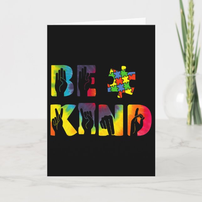 Be Kind Hand Sign Language Puzzle Autism Awareness Card (Front)