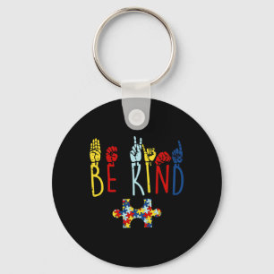 Be Kind Hand Sign Language Puzzle Autism Awareness Key Ring