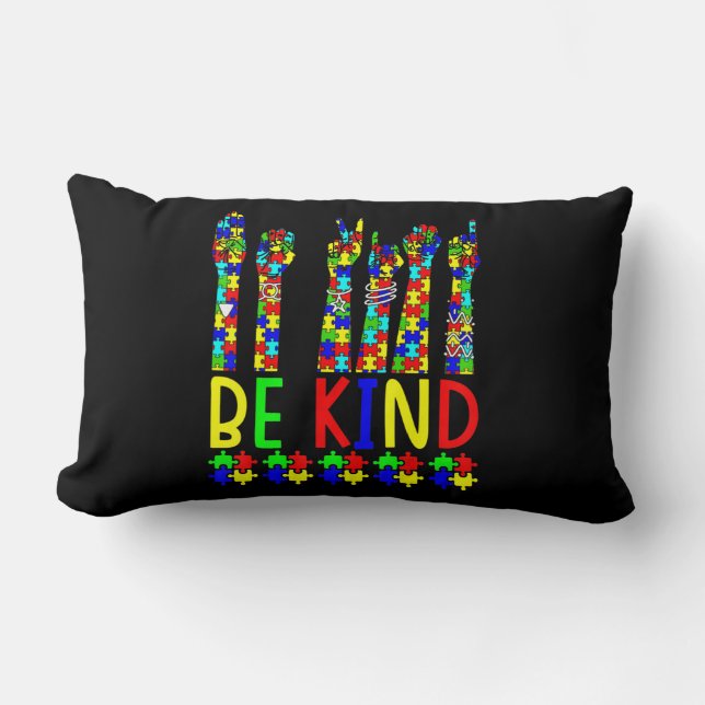 Be Kind Hand Sign Language Puzzle Autism Awareness Lumbar Cushion (Front)