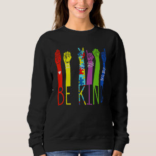 Be Kind Hand Sign Language Puzzle Autism Awareness Sweatshirt