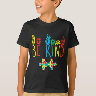 Be Kind Hand Sign Language Puzzle Autism Awareness T-Shirt