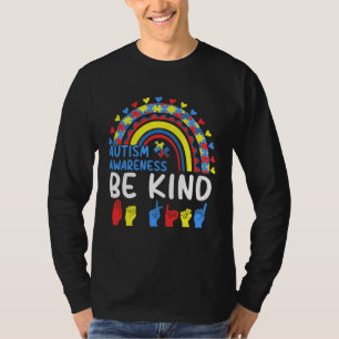 Be Kind Hand Sign Rainbow Autism Awareness Month F T-Shirt