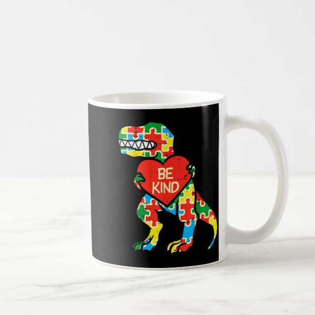 Be Kind Heart Puzzle Trex Dinosaur Autism Awarenes Coffee Mug (Right)