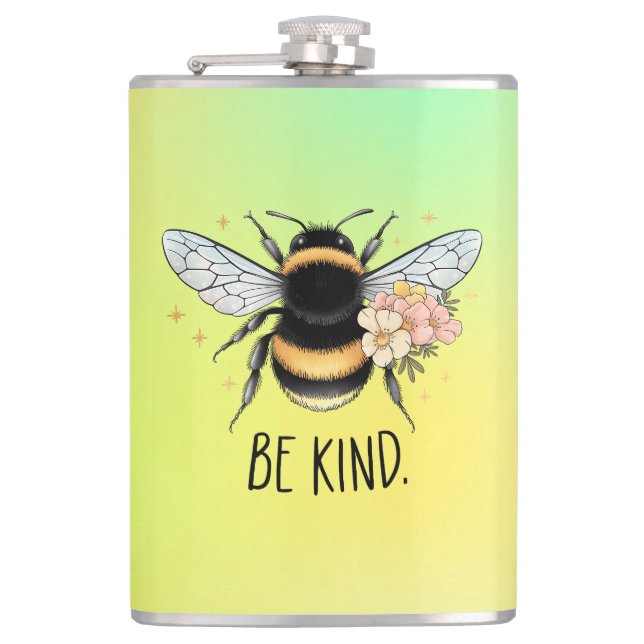 Be Kind Honey Bee Clipart-57650 Hip Flask (Front)
