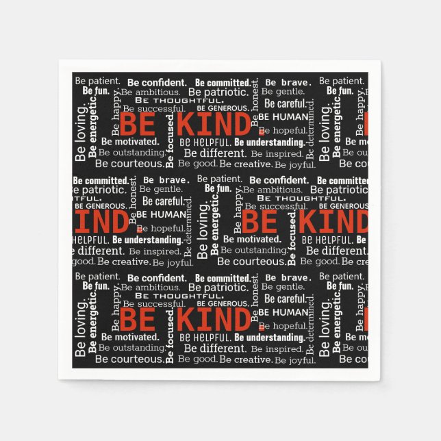 Be Kind Inspiration Text On Black Napkin (Front)