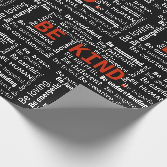 Be Kind Inspiration Text On Black Wrapping Paper (Corner)