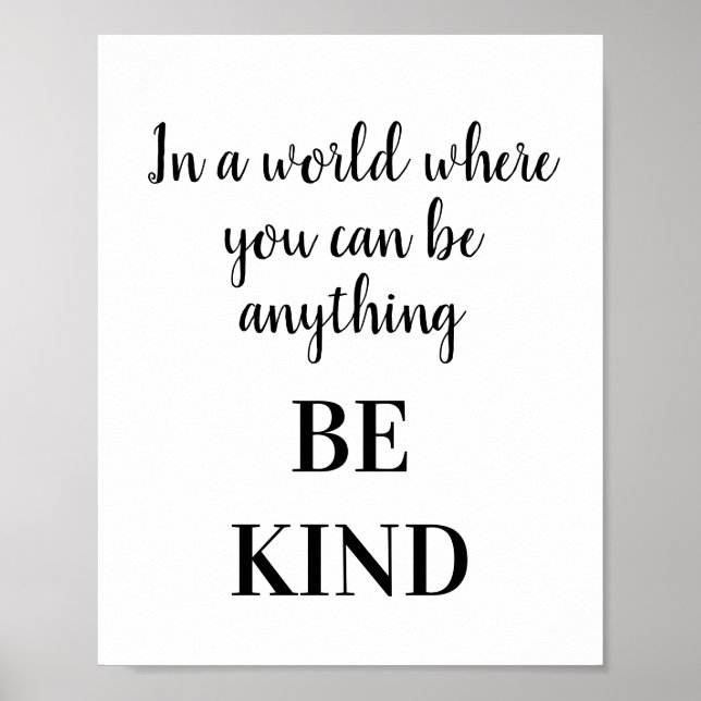 BE KIND Inspirational Motivational Typography Poster (Front)