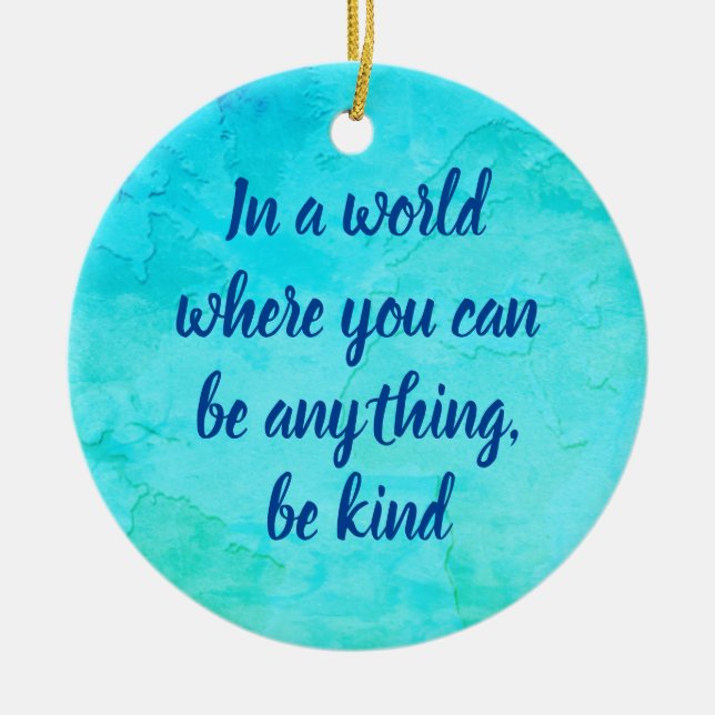 Be kind inspirational quote blue green ceramic tree decoration (Front)