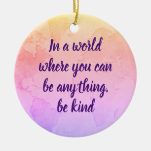 Be kind inspirational quote pink ceramic tree decoration