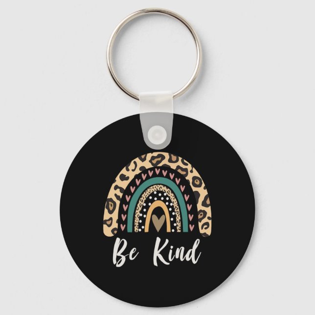 Be Kind Leopard Rainbow Kindness Inspirational Gir Key Ring (Front)