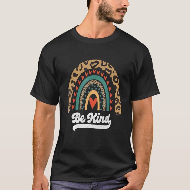 Be Kind Leopard Rainbow Kindness inspirational gir T-Shirt (Front)