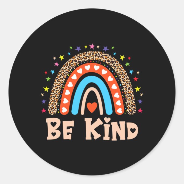 Be Kind Leopard Rainbow Positive Affirmation Classic Round Sticker (Front)