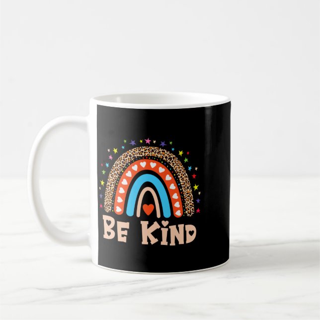 Be Kind Leopard Rainbow Positive Affirmation Coffee Mug (Left)