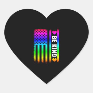 Be Kind Lgbt Lgbtq Gay Pride Rainbow American Flag Heart Sticker