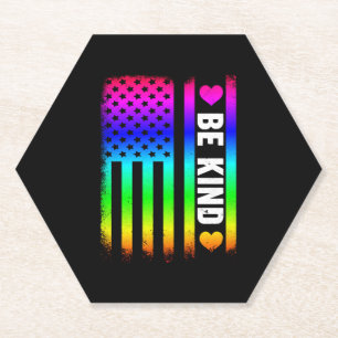 Be Kind Lgbt Lgbtq Gay Pride Rainbow American Flag Paper Coaster