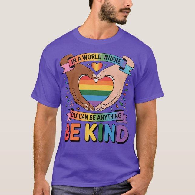 Be Kind LGBTQ Rainbow Heart Unity & Pride Design T-Shirt (Front)