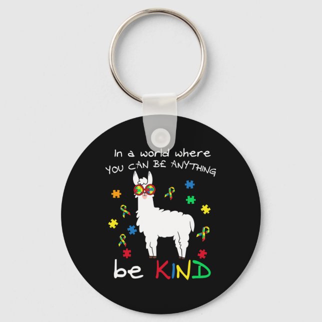 Be Kind Llama Puzzle Piece Cool Autism Awareness G Key Ring (Front)