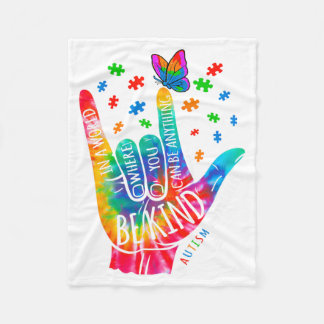 Be Kind Love ASL Sign Language Autism Awareness Fleece Blanket