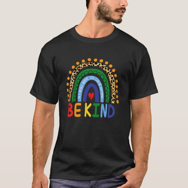 Be Kind Men Women Rainbow Inspirational Autism Awa T-Shirt (Front)