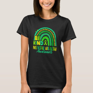 Be Kind Mental Health Awareness Leopard Rainbow Ki T-Shirt
