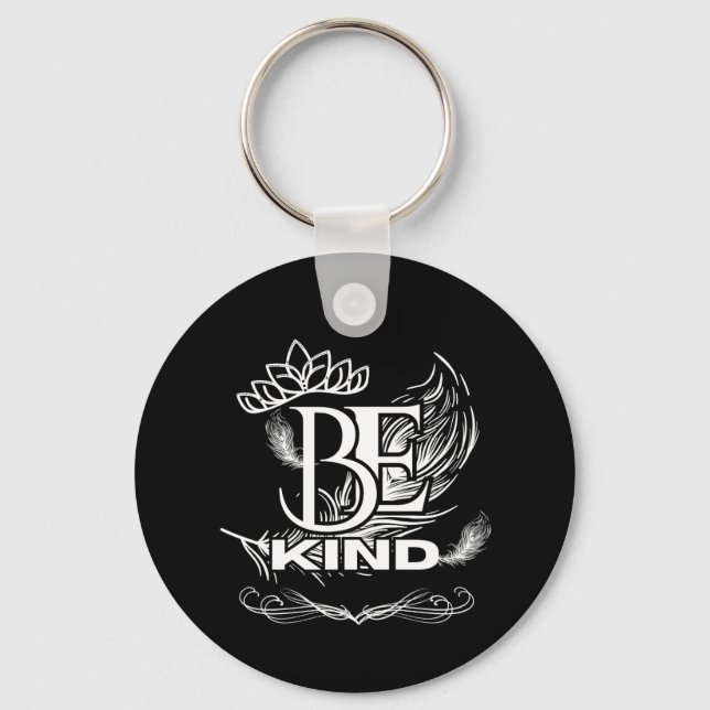 Be Kind Motivational Typography | Feather & Floral Key Ring (Front)