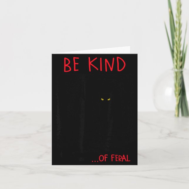 Be Kind Of Feral Funny Black Cat Mirror Goth Card (Front)