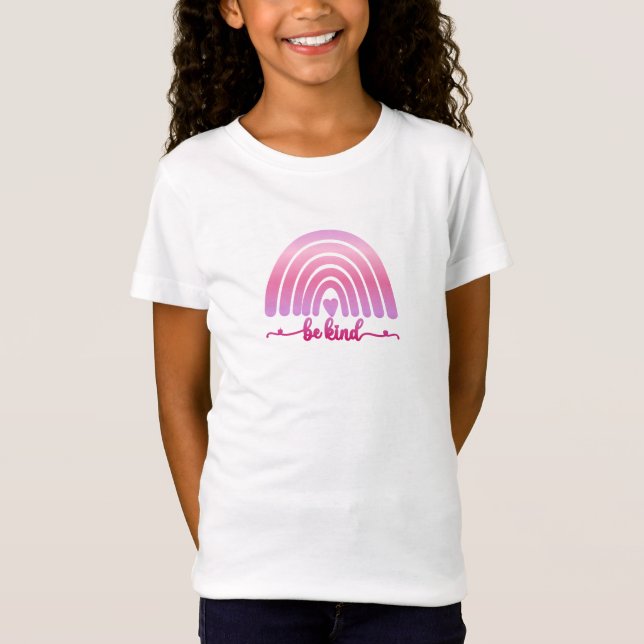 Be kind - Pink Rainbow inspiring Girls Tshirt (Front)