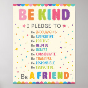 Be Kind Pledge Classroom Anti Bully Campaign Poster