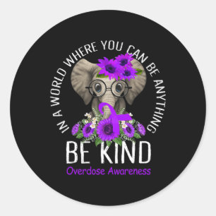 Be Kind Purple Ribbon Elephant Overdose Awareness  Classic Round Sticker