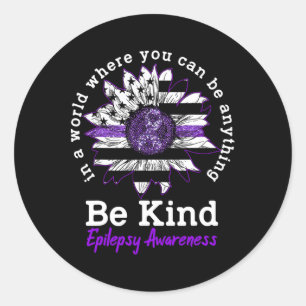 Be Kind Purple Ribbon Sunflower Kindness Epilepsy  Classic Round Sticker