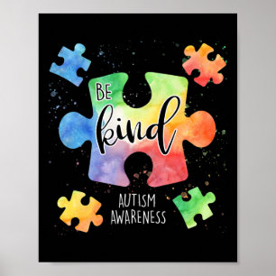 Be Kind Puzzle Pieces Cute Autism Awareness Poster