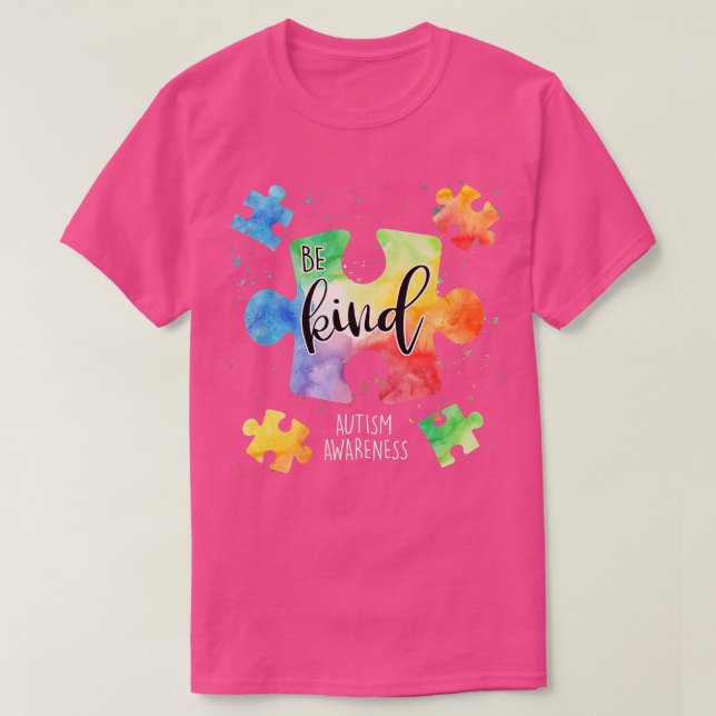 Be Kind Puzzle Pieces Cute Autism Awareness  T-Shirt (Design Front)