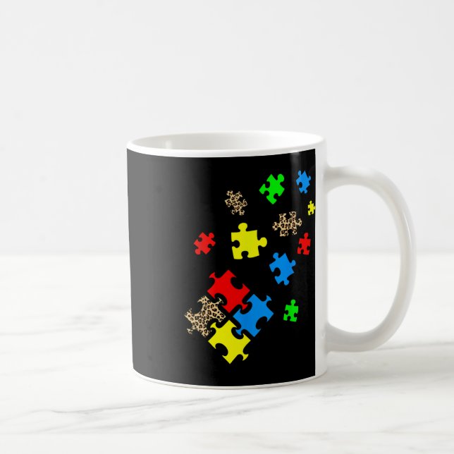 Be Kind Puzzle Pieces Leopard Autism Awareness Mon Coffee Mug (Right)