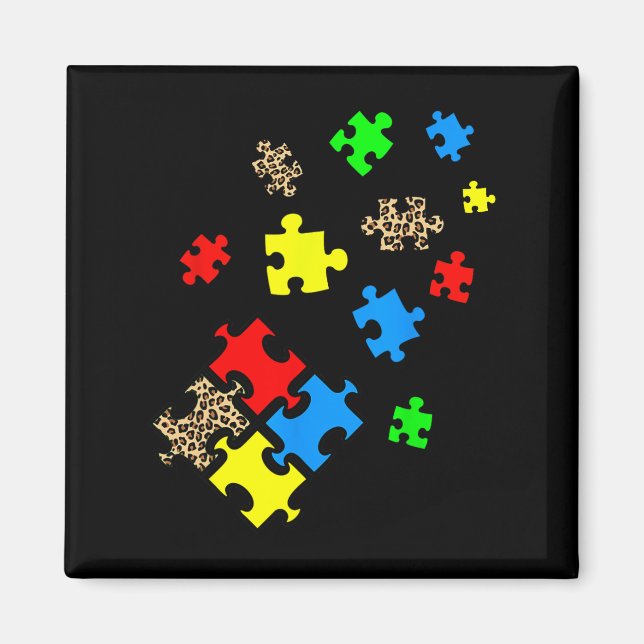Be Kind Puzzle Pieces Leopard Autism Awareness Mon Magnet (Front)