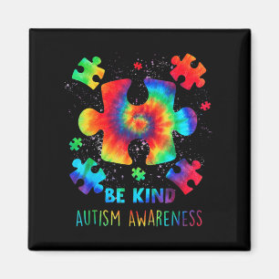 Be Kind Puzzle Pieces Tie Dye Autism Awareness Boy Magnet