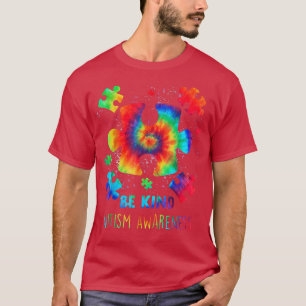 Be Kind Puzzle Pieces Tie Dye Autism Awareness Boy T-Shirt