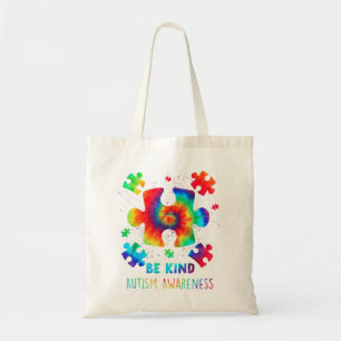 Be Kind Puzzle Pieces Tie Dye Autism Awareness Boy Tote Bag