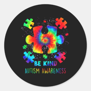 Be Kind Puzzle Pieces Tie Dye Autism Awareness  Classic Round Sticker