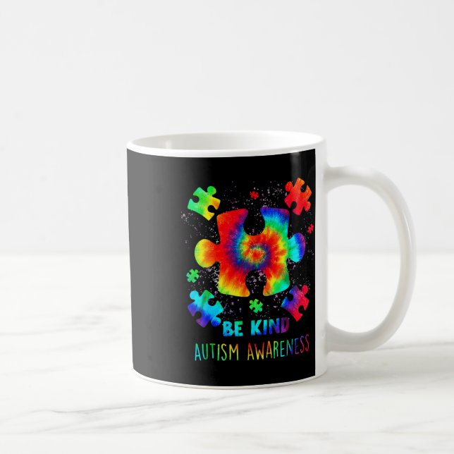 Be Kind Puzzle Pieces Tie Dye Autism Awareness  Coffee Mug (Right)