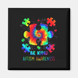 Be Kind Puzzle Pieces Tie Dye Autism Awareness Magnet